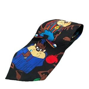 Vintage Looney Tunes Taz‎ Necktie All Over Print Black 90s